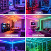 A collage of various themed rooms including a study, gym, dining room, game room, music room, and sunroom, all illuminated wi