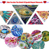 A collection of eight colorful diamond art coasters featuring various gemstone and floral designs.