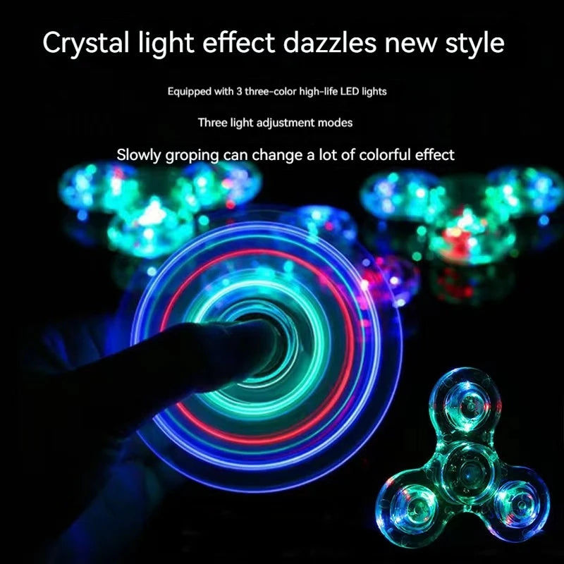A hand is manipulating a circular LED light effect, creating colorful rings of light against a dark background.