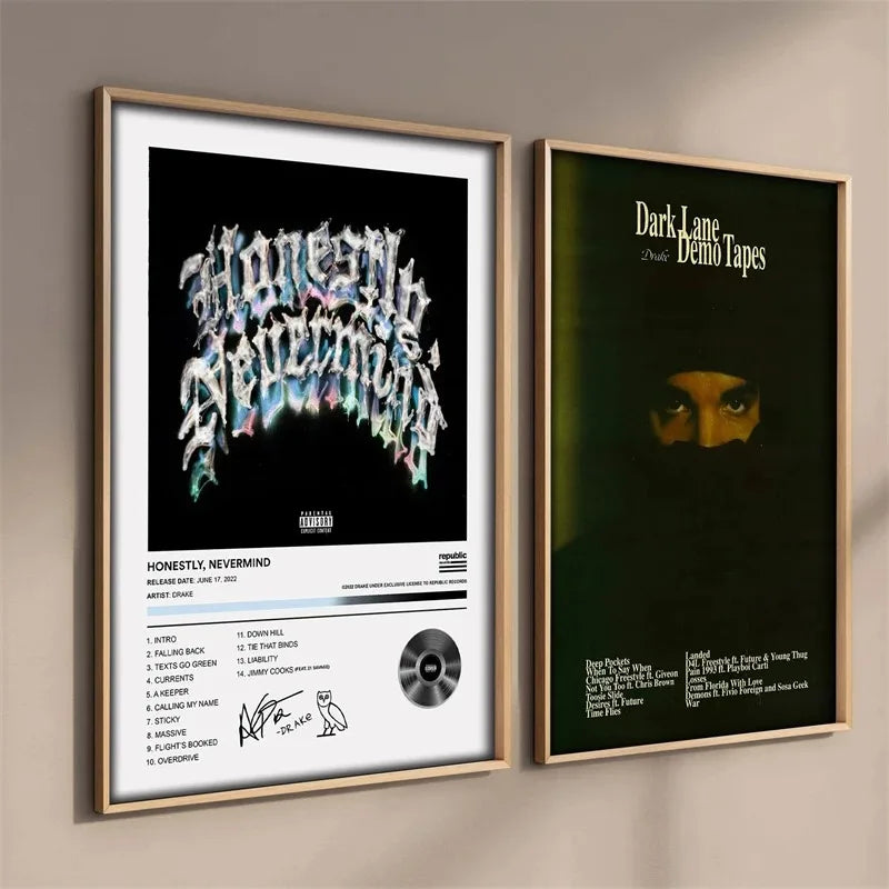 A framed canvas print featuring the album art for Honestly, Nevermind by Drake.