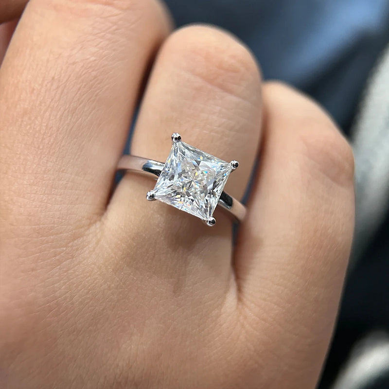 Princess Cut Moissanite Solitaire Ring in 925 Sterling Silver