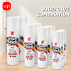 A collection of white Glue Stick products with various sizes and PVA materials displayed on a wooden surface.