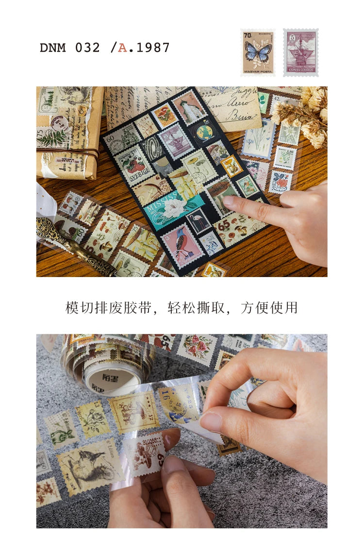 Vintage Stamp Tape Stickers Roll for Journals and Crafts