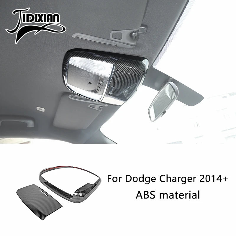 Carbon fiber interior trim kit for Dodge Charger featuring an aftermarket headlight assembly.