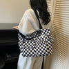 Corduroy Checkerboard Tote Bag with Multiple Pockets