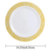 Elegant White Disposable Dinner Plates with Silver Lace Design