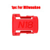 A red wall-mount battery holder labeled N18 for Milwaukee 18V power tools.