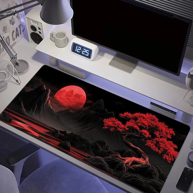 Red Moon Silicone Gaming Mouse Pad with Anti-Slip Base