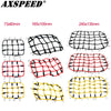 Various colored elastic roof rack luggage nets for RC crawlers shown in different configurations