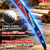 A curved-edge saw blade with hardened teeth and upgrade design shown for wood cutting.