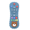A silicone baby teether shaped like a bear with various buttons and features