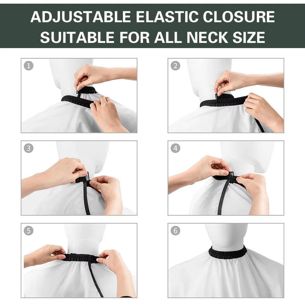 Adjustable elastic closure suitable for all neck sizes shown in various application angles.