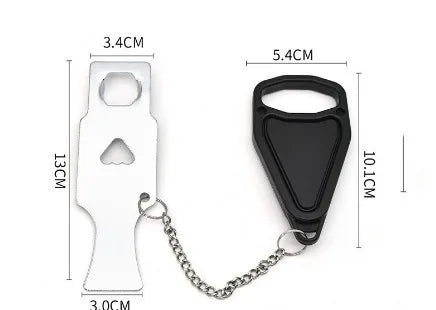 Verrou de porte à double trou en acier inoxydable blanc avec boucle et chaîne noires.