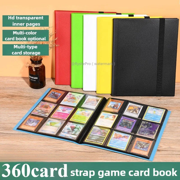 Set bunter Kartenbücher und ein 360°-Kartenspielbuch auf einer Holzoberfläche.