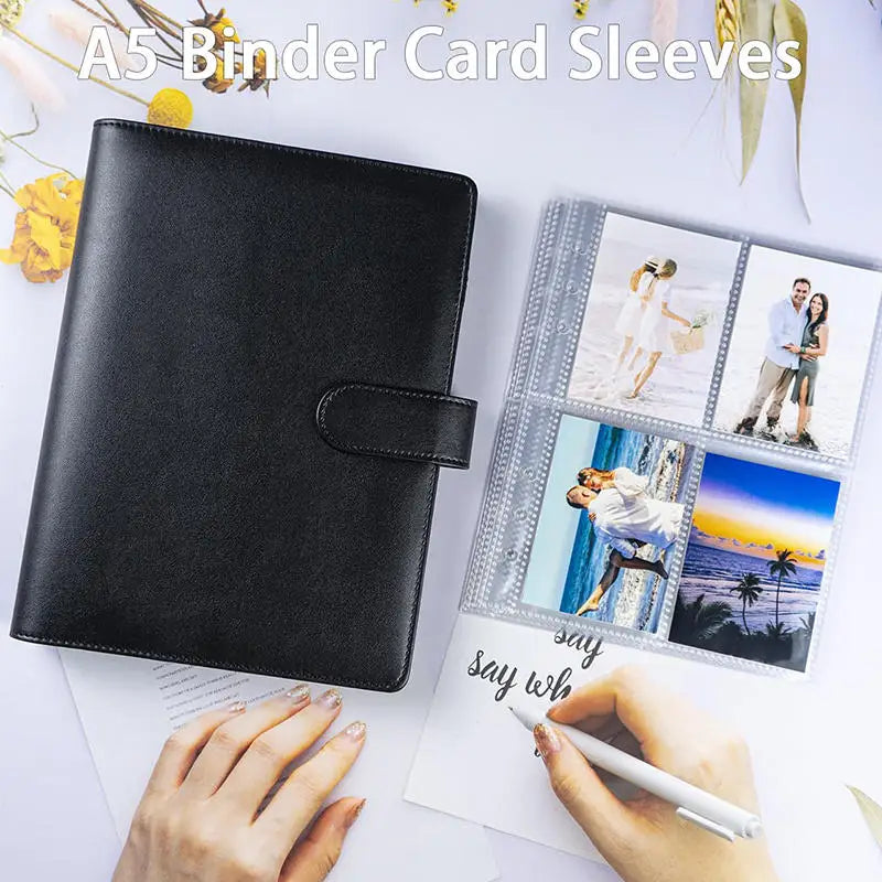 A5 PU Leather Photo & Card Organizer Binder with 4-Pocket Sleeves