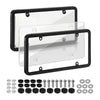 A set of tinted license plate protectors and mounting hardware for vehicle plates.
