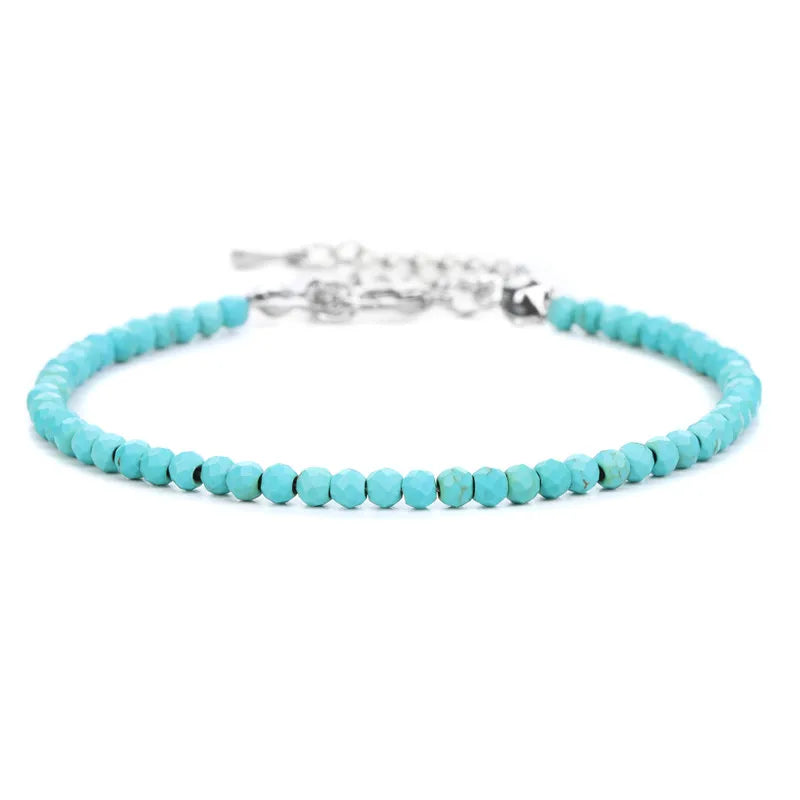 Natural Stone Bead Bracelet with Adjustable Lace-Up Closure