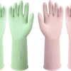 Two pairs of reusable non-slip dishwashing rubber gloves in light green and pink.