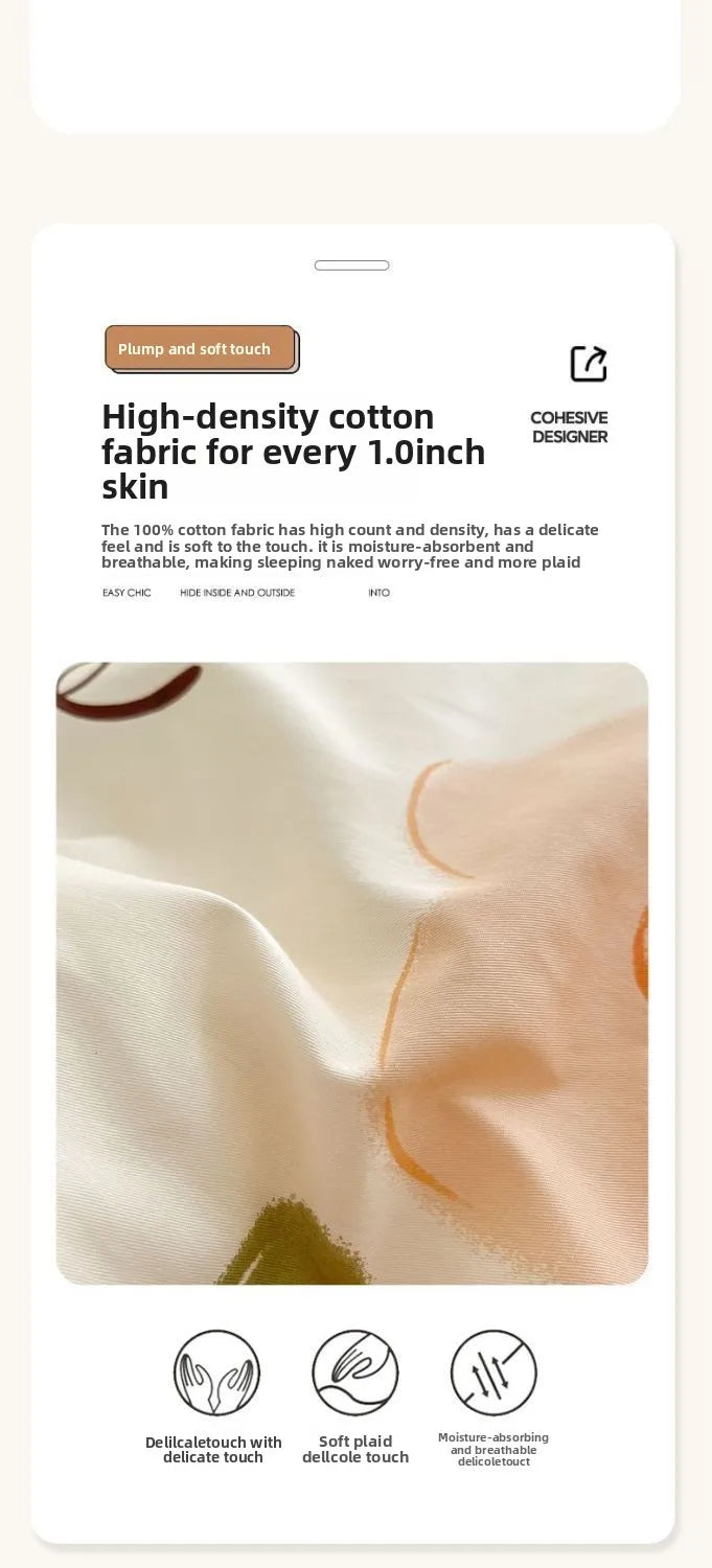 Close-up of a light peach cotton fabric showing texture and stitching details.