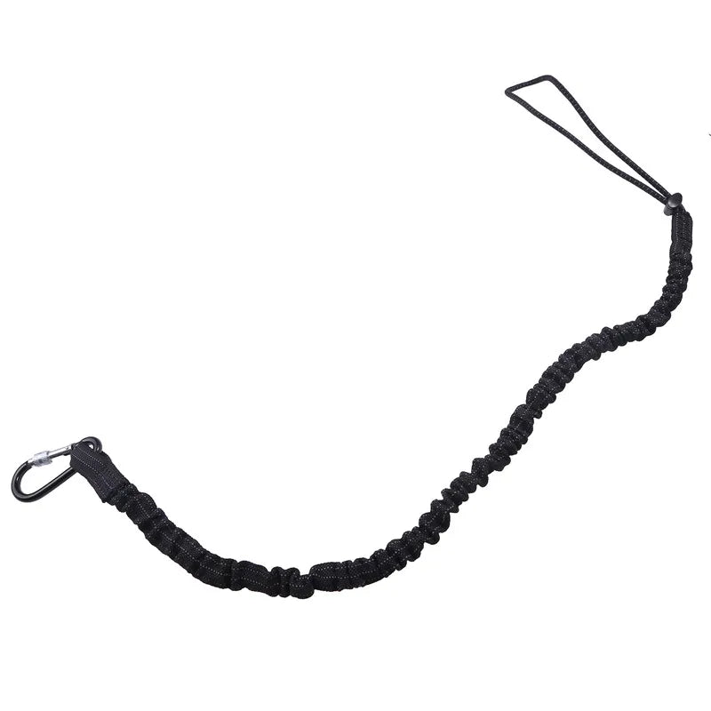 Black durable safety bungee tether with a carabiner hook