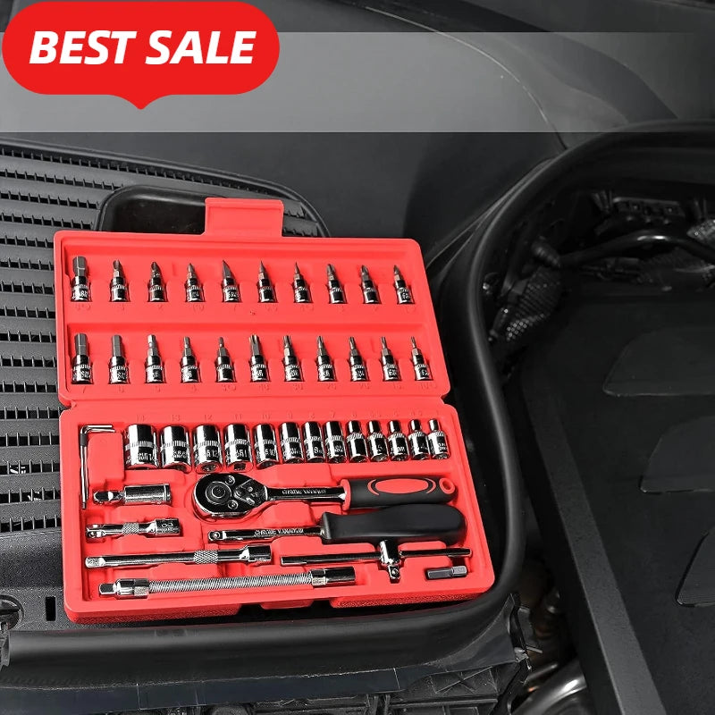 46-Piece Socket and Ratchet Wrench Set for Home and Auto Repairs