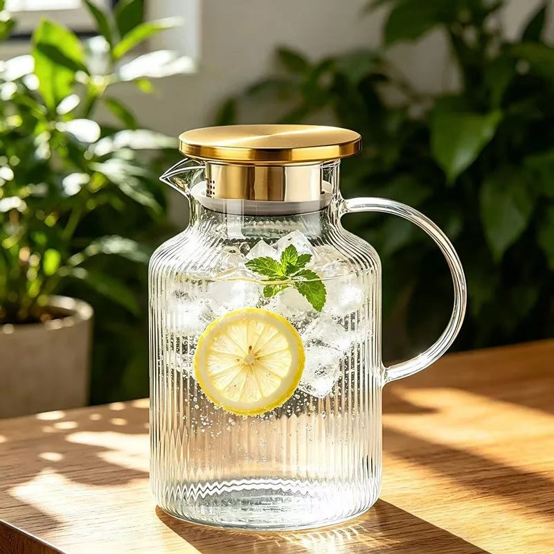 1.8L Borosilicate Glass Pitcher with Lid for Cold Drinks