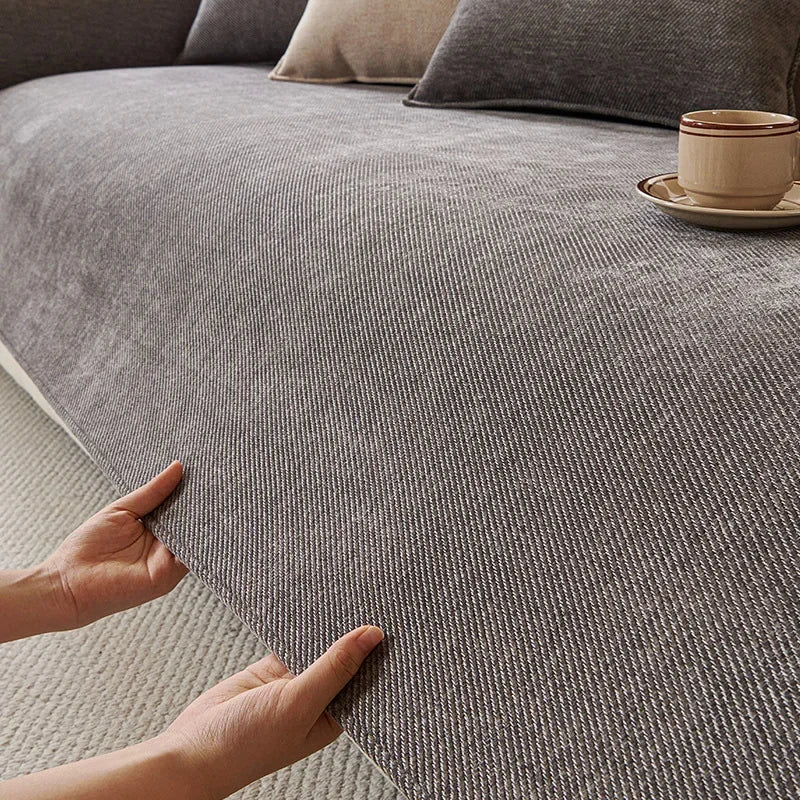 Plush Waterproof Chenille Sofa Cover with Non-Slip Backing