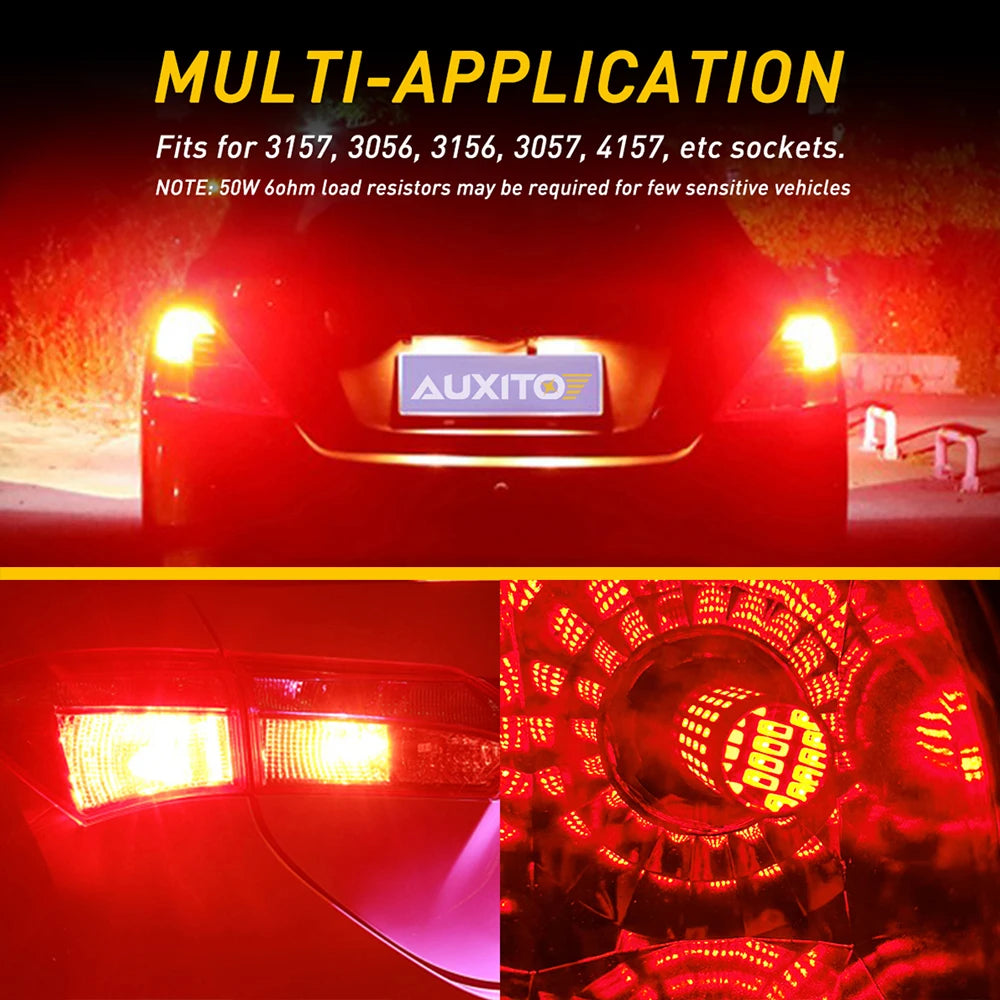 Close-up of a vehicle's taillight assembly showing multiple LED bulbs for brake lights and turn signals.