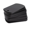A stack of 50 black aluminum stamping blanks for DIY engraving dog tags.