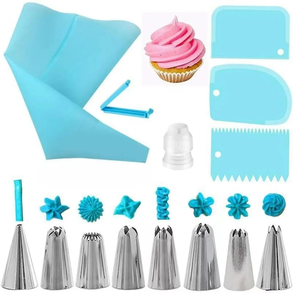 Reusable Silicone Piping Bag and Nozzle Set for Cake Decorating