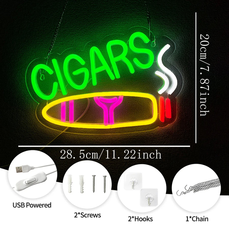 Cigar-Themed LED Neon Wall Sign