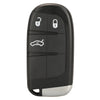 Black replacement key fob shell for Jeep, Dodge, Chrysler, and Fiat vehicles with security features and a vehicle silhouette.