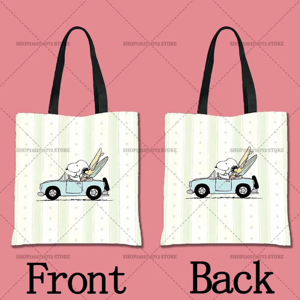 Snoopy Cartoon Canvas Tote Bag – Large Capacity, Foldable & Reusable