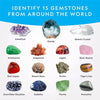 A collection of 15 gemstones including amethyst, quartz crystal, aventurine, agate, rose quartz, red jasper, desert rose, pyr