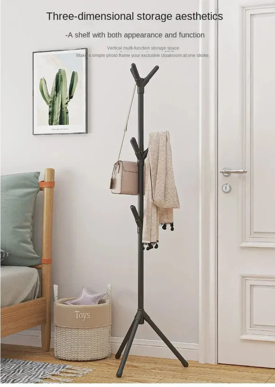 Vertical Tree Branch Coat Rack with 3 Hooks
