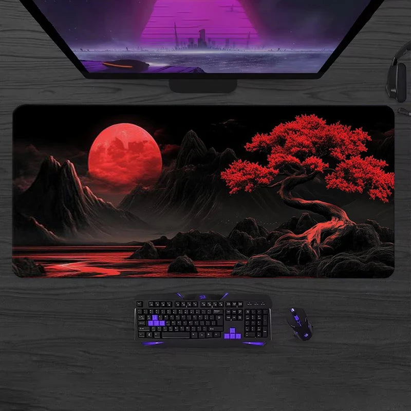 Red Moon Silicone Gaming Mouse Pad with Anti-Slip Base