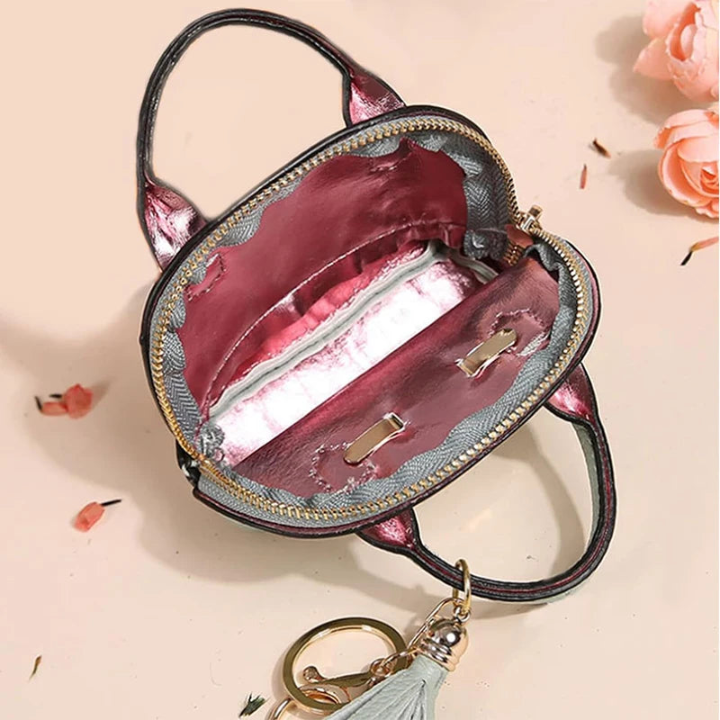Mini Leather-Look Coin Purse with Keychain