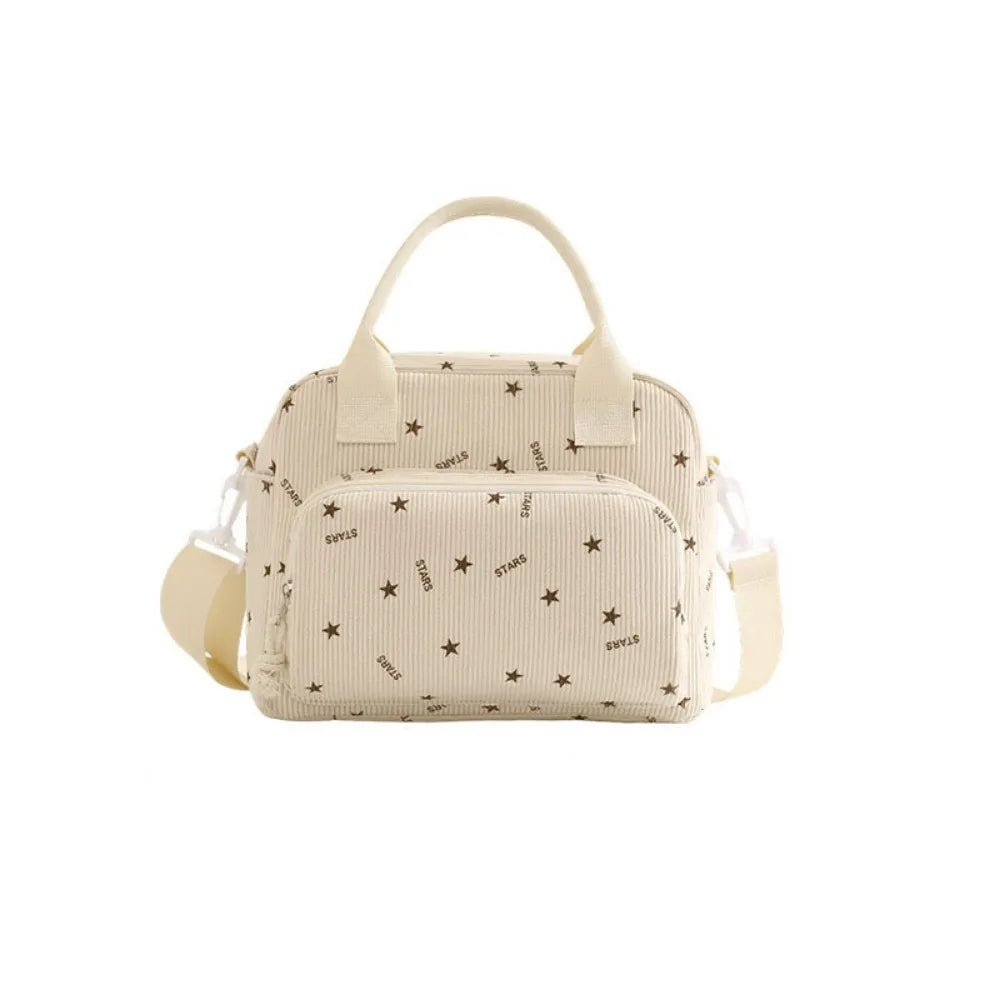 Strawberry Corduroy Insulated Lunch Bag with Large Capacity