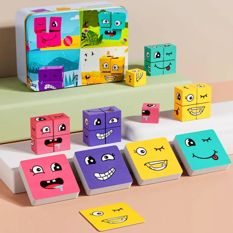Wooden Face-Changing Cube Puzzle Game for Kids