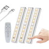 Three rechargeable LED under-cabinet lights with a remote control and touch sensor shown next to a hand