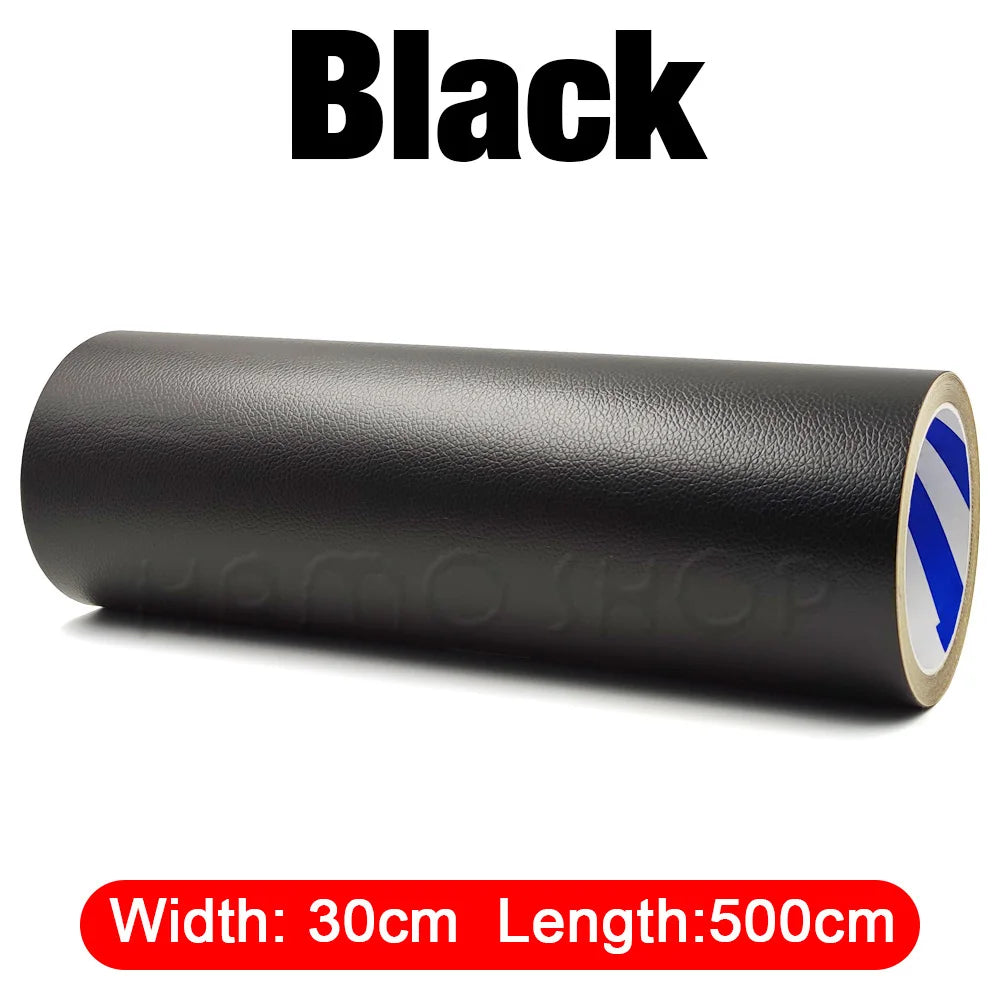 Black cylindrical self-adhesive PU leather repair patch with dimensions 30cm width and 500cm length