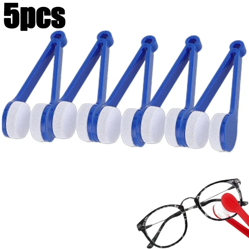 Five blue microfiber tools for cleaning eyeglasses