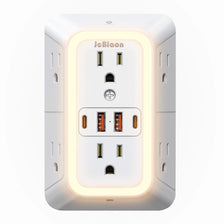 A white wall charger outlet featuring a glowing light strip and multiple power sockets.