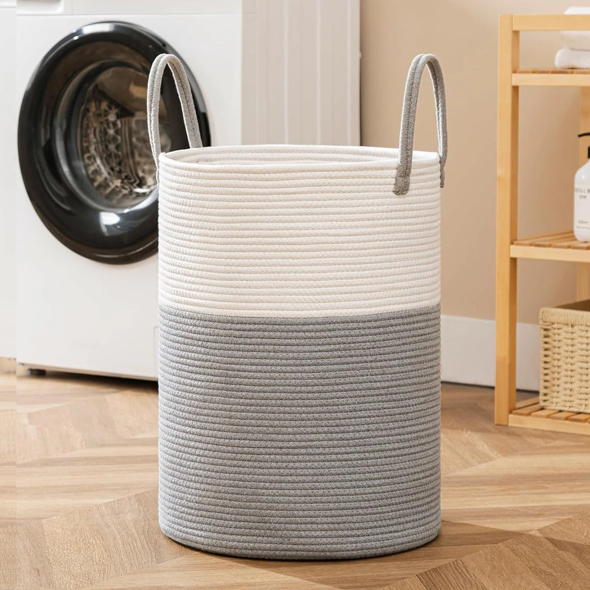 Woven Cotton Rope Storage Basket with Handles