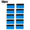 Ten blue and black suede felt squeegees for car vinyl wrap and window tint installation