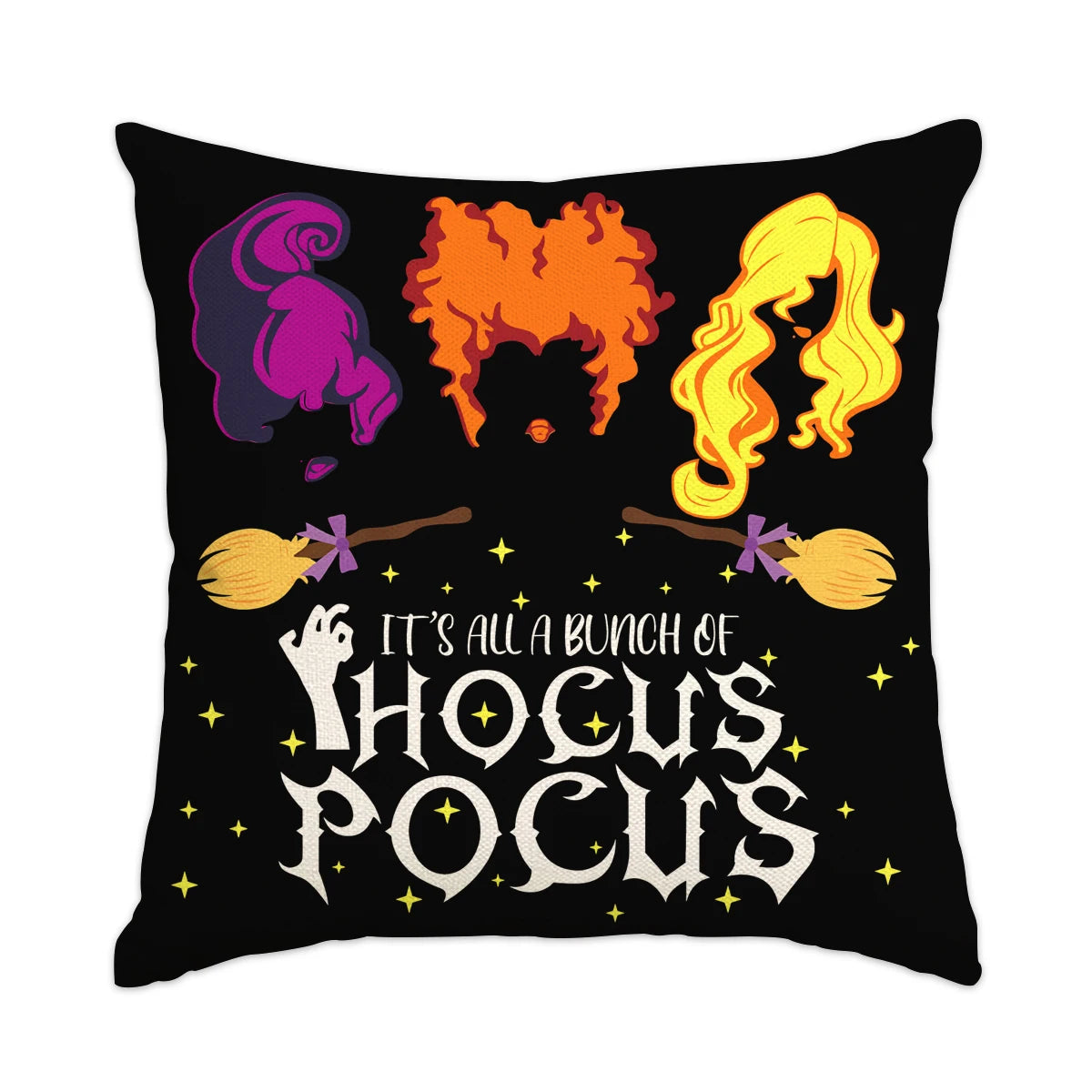 Almohada decorativa negra con un gráfico de cabello espinoso y de fuego.