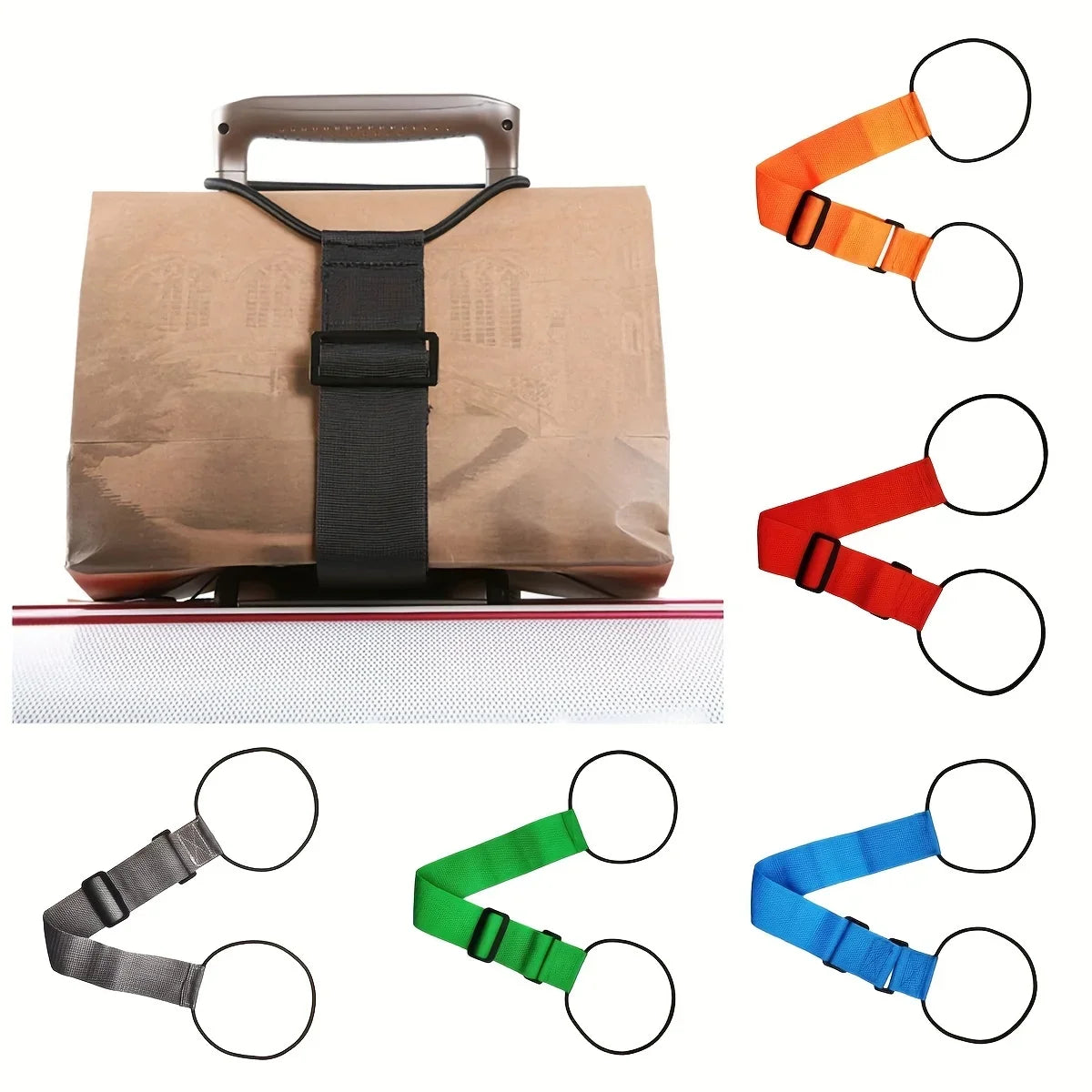 Reusable elastic luggage straps in various colors and sizes for securing travel bags