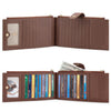 A brown RFID blocking extra-large bifold wallet with a double zipper security feature shown open and closed.