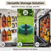 Versatile storage solution showing power cords, garden hose, and RV cables organized in a black plastic container.