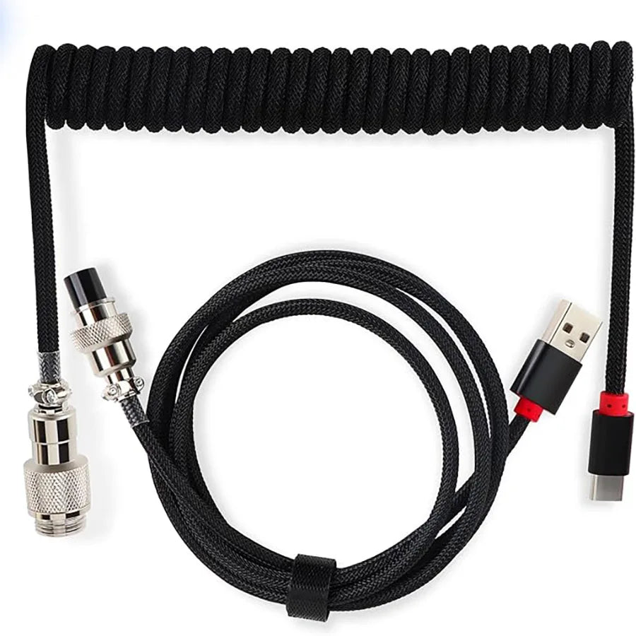 Coiled USB-C Keyboard Cable with Detachable Aviator Connector